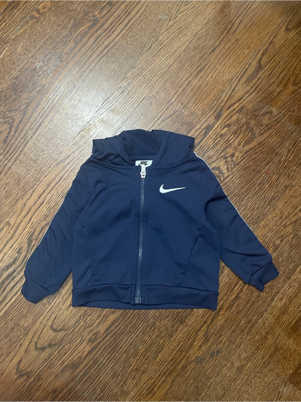 Nike Navy Zip Hoodie with White Swoosh Accent